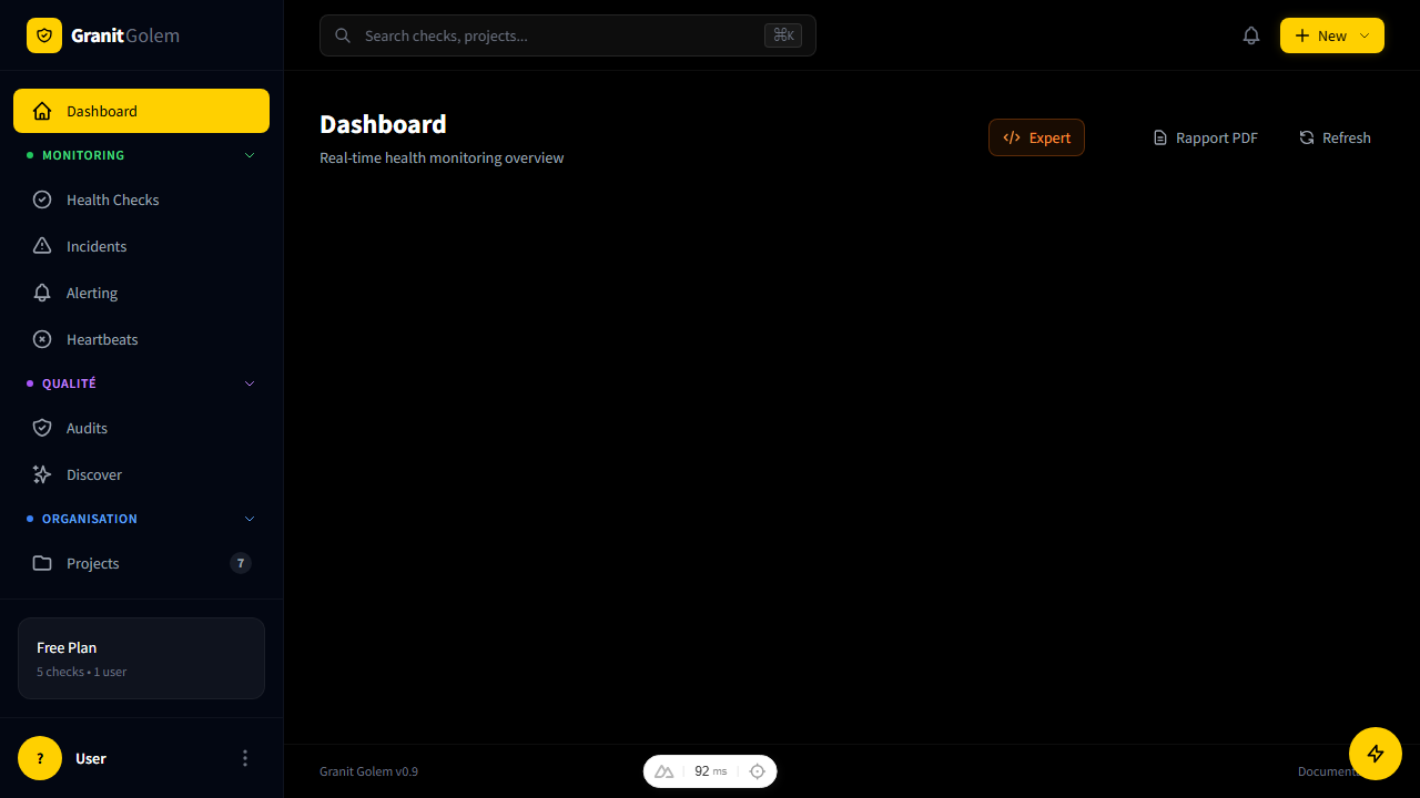Dashboard avec sidebar navigation